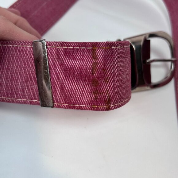 Vintage Royal Coachman Belt Medium 34-38 Red & Burgundy Canvas Silver Buckle - Picture 6 of 12
